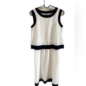 Armani Jeans Women’s 2 Pieces Dress Layered Lined Ivory &Navi Seersucker Size XS